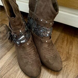 Not Rated Brown Heeled Boots with Western Flair